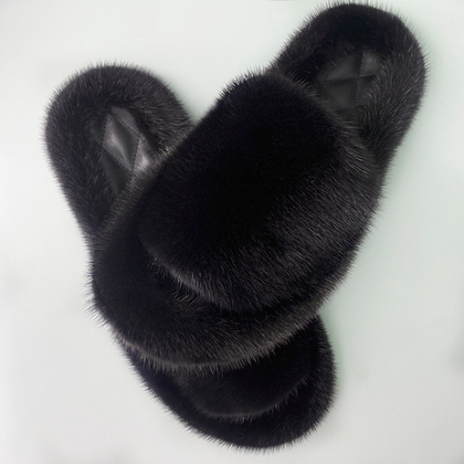 Шлепанцы из норки | Чёрный