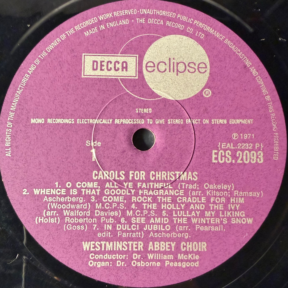 Хор Вестминстерского аббатства - Рождественские гимны (Англия 1971г.)