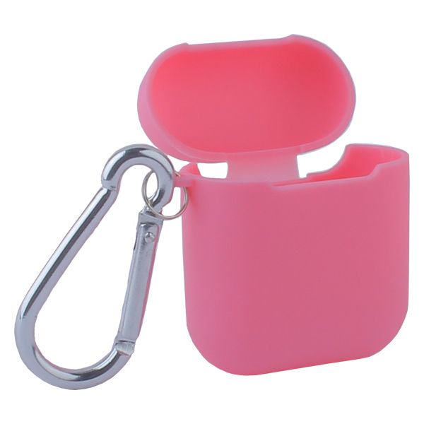 Чехол силиконовый COTEetCI (AP3) для AirPods с карабином (Розовый)