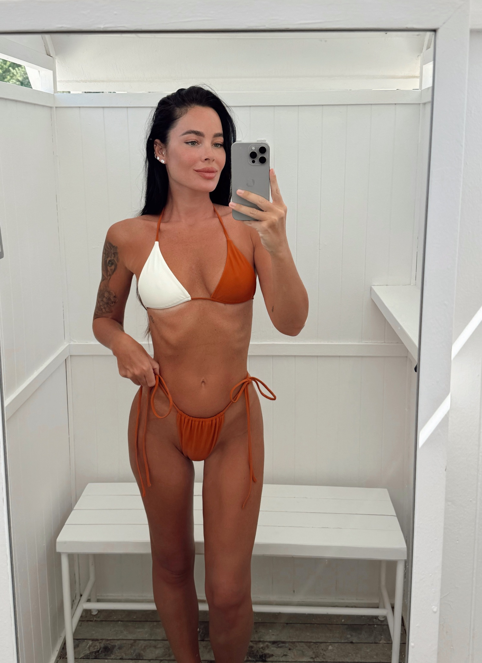 Купальник НА-НО ИНЬ и ЯНЬ молочный с терракотом пошив