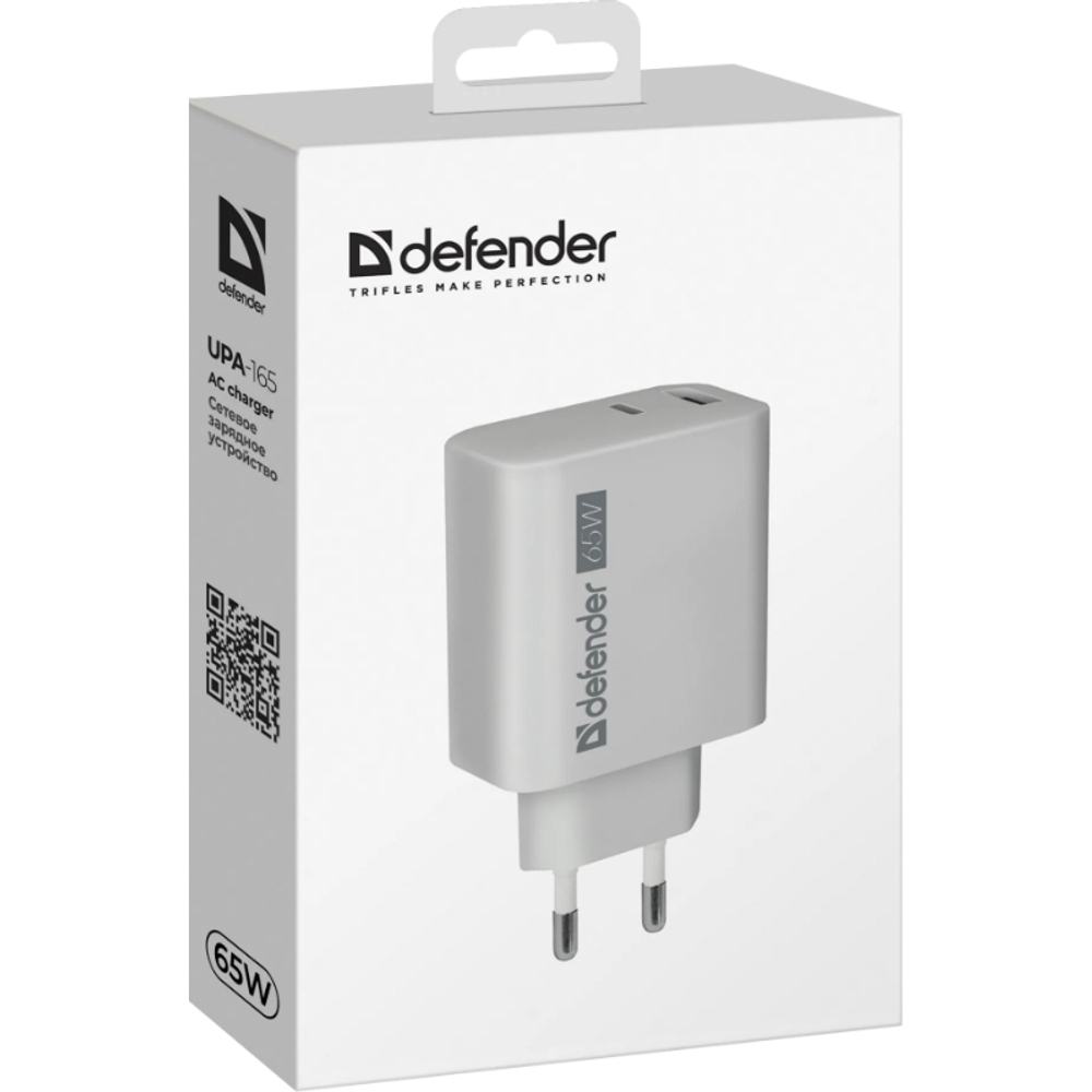 Зарядное устройство Defender UPA-165 USB-A, USB-C, 65W, белый.