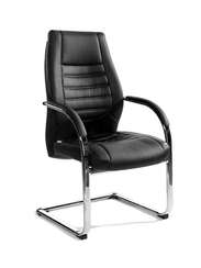Кресло офисное  Лорд CF  черная экокожа хром полозья
