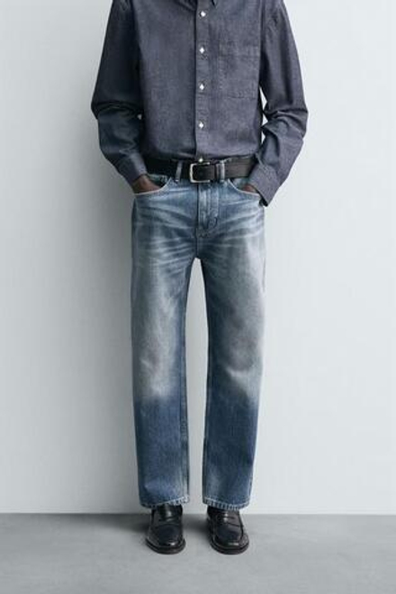 ZARA ДЖИНСЫ STRAIGHT ДЛИНОЙ ДО ЩИКОЛОТКИ, ВЫЦВЕТШИЙ СИНИЙ