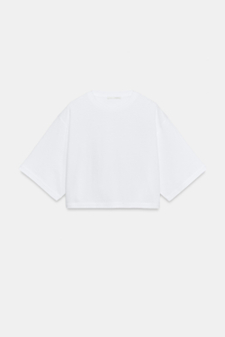 ZARA УКОРОЧЕННАЯ ФУТБОЛКА ОВЕРСАЙЗ, БЕЛЫЙ