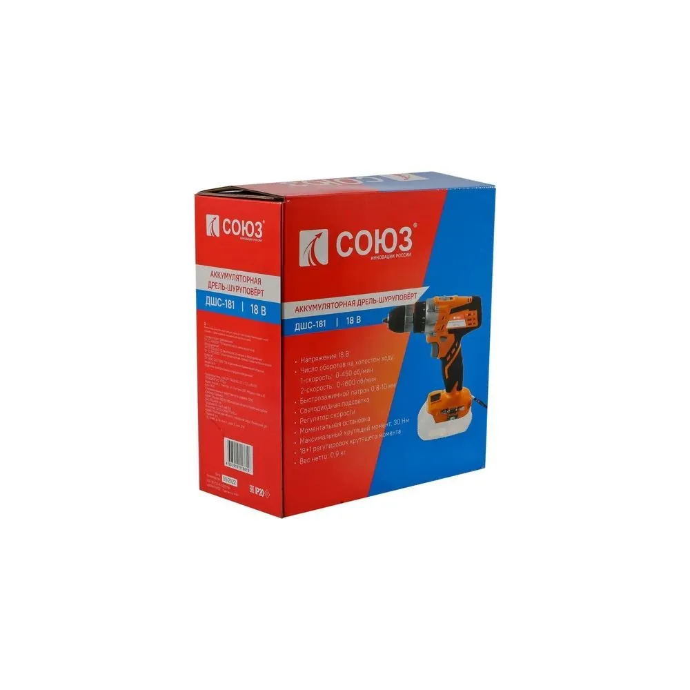 Шуруповерт аккумуляторный 30 Нм Союз ДШС-181