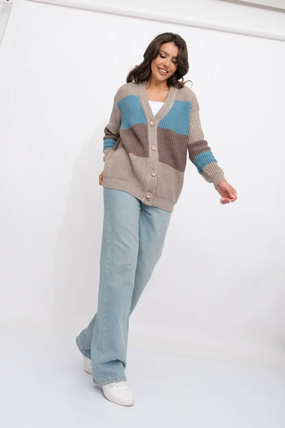 Жакет В 1558/бежево-бирюзовый