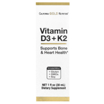 California Gold Nutrition, витамины D3 и K2 в виде MK4, 25 мкг (1000 МЕ), 30 мл (1 жидк. унция)