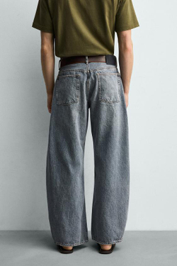 ZARA ДЖИНСЫ BARREL FIT, ЛИНЯЛЫЙ СИНИЙ