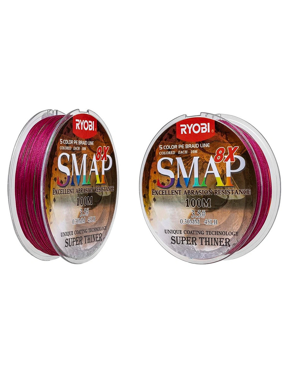 Шнур плетеный для рыбалки Ryobi SMAP PE8X-100M Multi Colour 6.0# 0,405мм