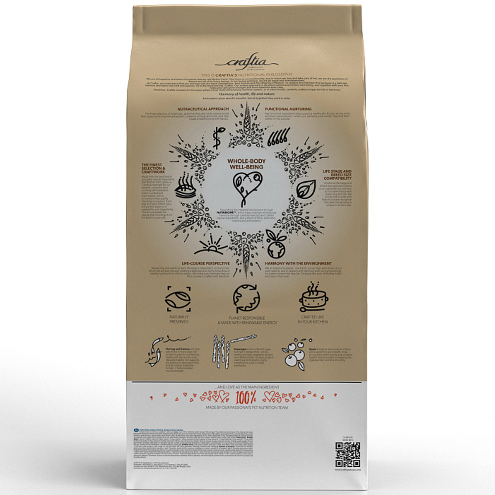 Сухой корм CRAFTIA NATURA для взрослых собак миниатюрных и мелких пород из лосося с сельдью 7 кг
