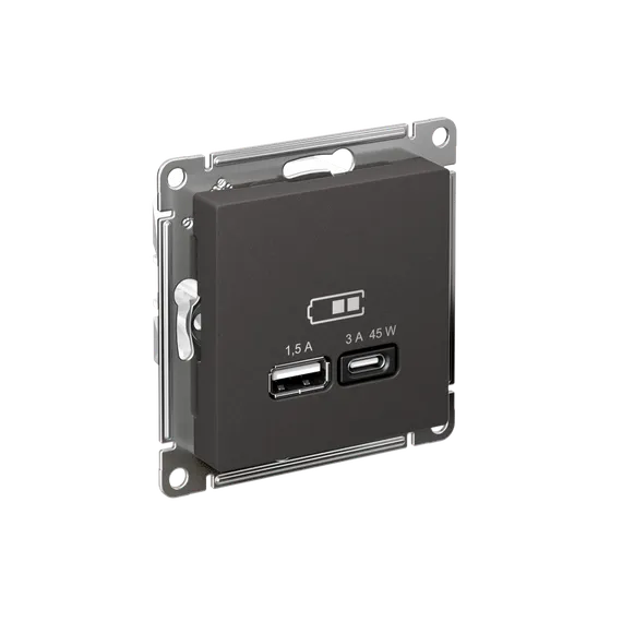 Розетка USB AtlasDesign тип A+C 45Вт высокоскор. ЗУ QC PD механизм базальт SE ATN001429