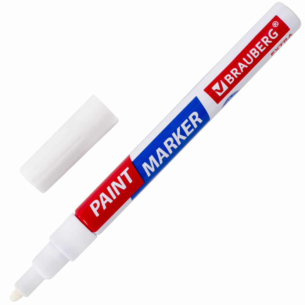 Маркер-краска лаковый EXTRA (paint marker) 2 мм белый усиленная нитро-основа BRAUBERG (12 штук в упаковке)