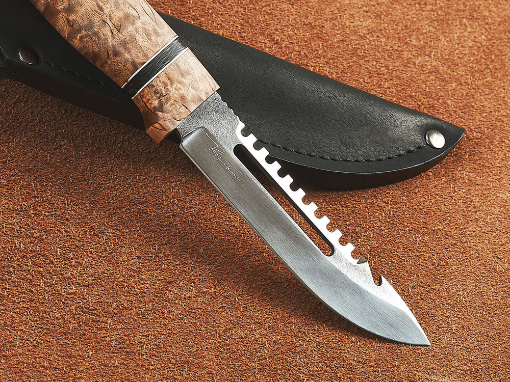 Рыбацкий нож "Барракуда", сталь AUS 8, рукоять стабилизированная карельская береза