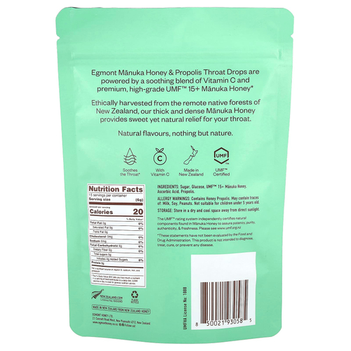 Egmont Honey, леденцы для горла с медом манука и прополисом, UMF™ 15+, 15 капель, 90 г (3,17 унции)