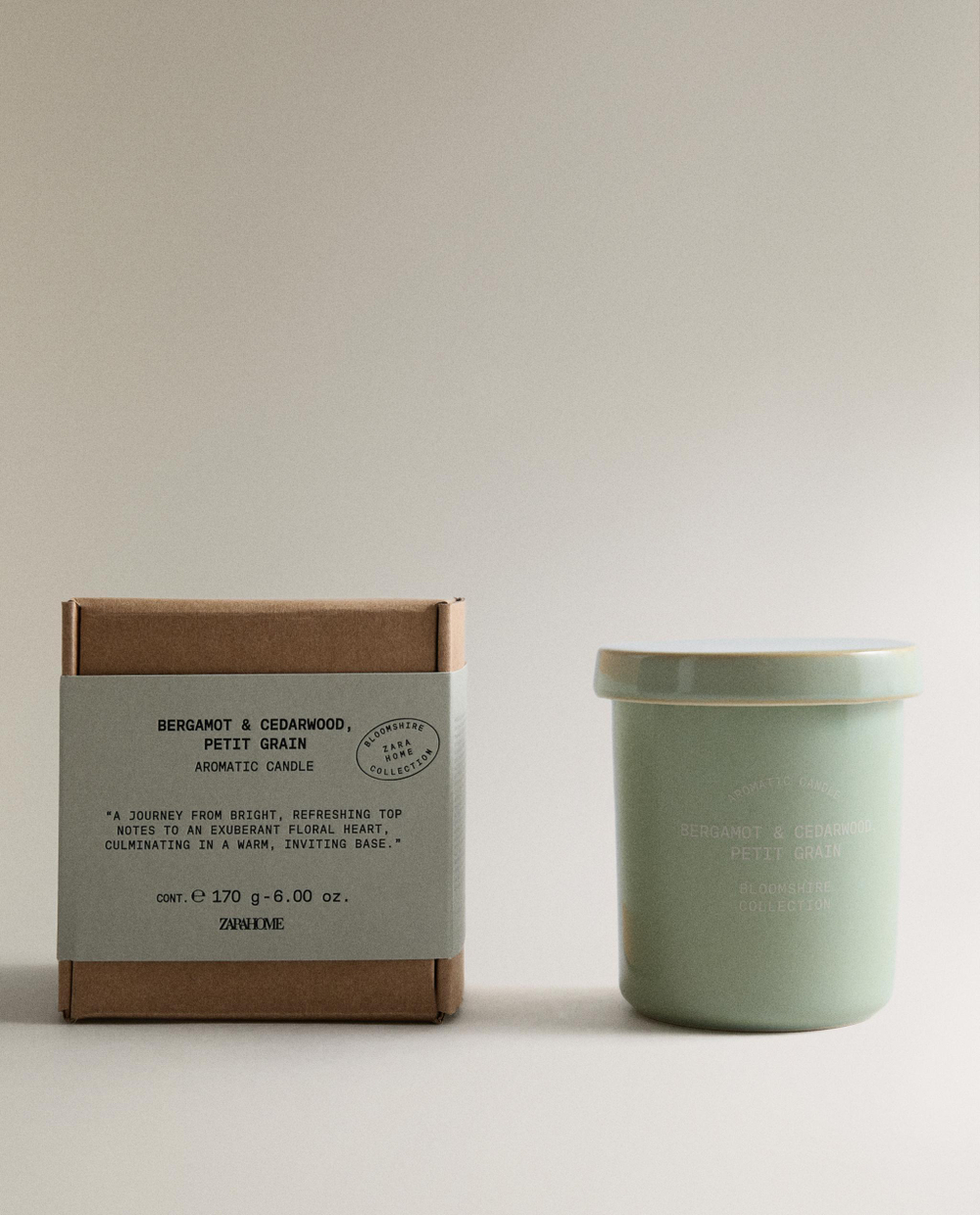 Zara Home Свеча ароматическая Bergamot & Cedarwood 170 г, растительный воск, аромат древесный, Коричневый