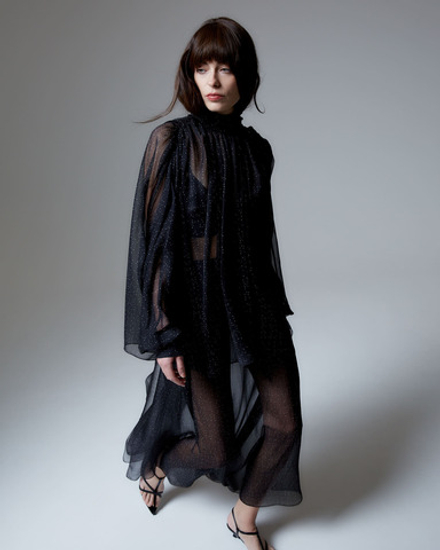 Блуза из шифона в мушку черно-белый