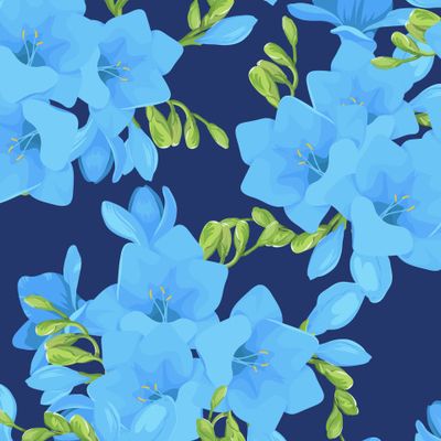 Яркие голубые цветы фрезии на синем фоне