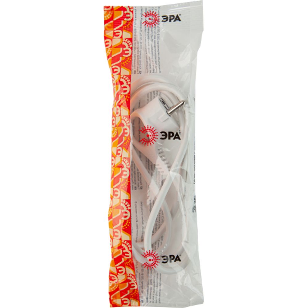 Шнур сетевой с вилкой ЭРА UX-3x0,75-2m-W с заземлением 2м ПВС 3x0,75мм2 белый