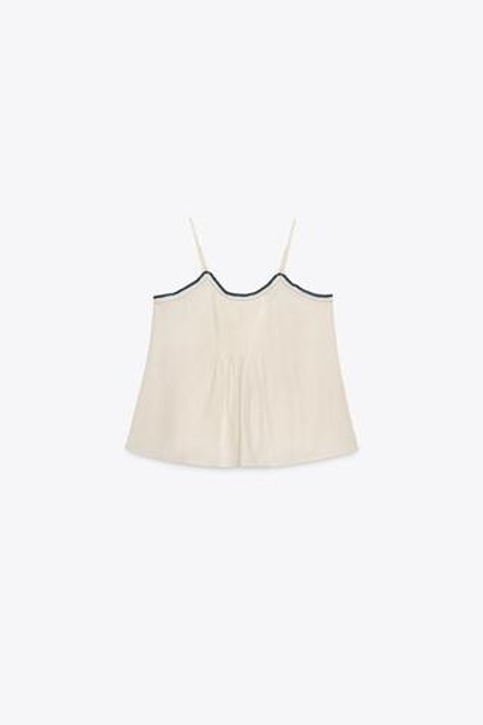 ZARA ТОП С КОНТРАСТНОЙ ОТДЕЛКОЙ — ZW COLLECTION, ЭКРЮ