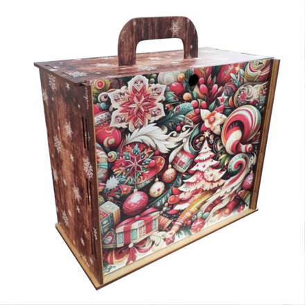 Деревянная Новогодняя упаковка,чемодан Новогодний