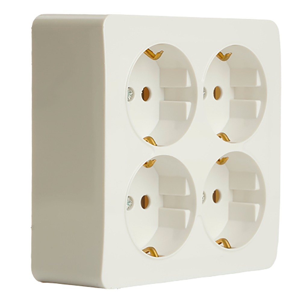 Розетка 4-местная с/з открытой установки, квадрат, STEKKER, 250В, 16А, IP20, серия София, белый, MST16-14S-01 49310