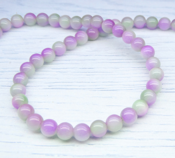 ПК079НН6 Бусины из природного камня кошачий глаз (зелено-сиреневый), размер: 6 мм, 8 шт.