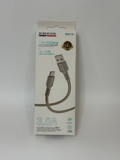 Borofone BX116 USB (m)-Type-C (m) 1м 3.0A нейлон белый
