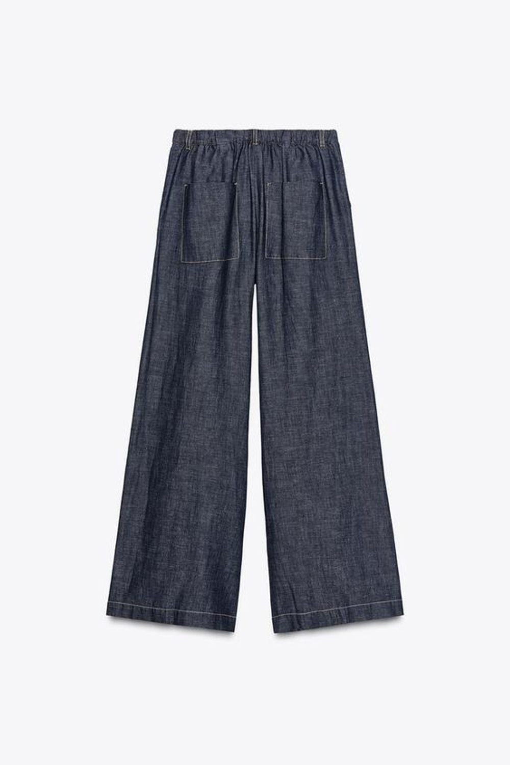 ZARA ШИРОКИЕ БРЮКИ ИЗ ЛЬНА, ИНДИГО