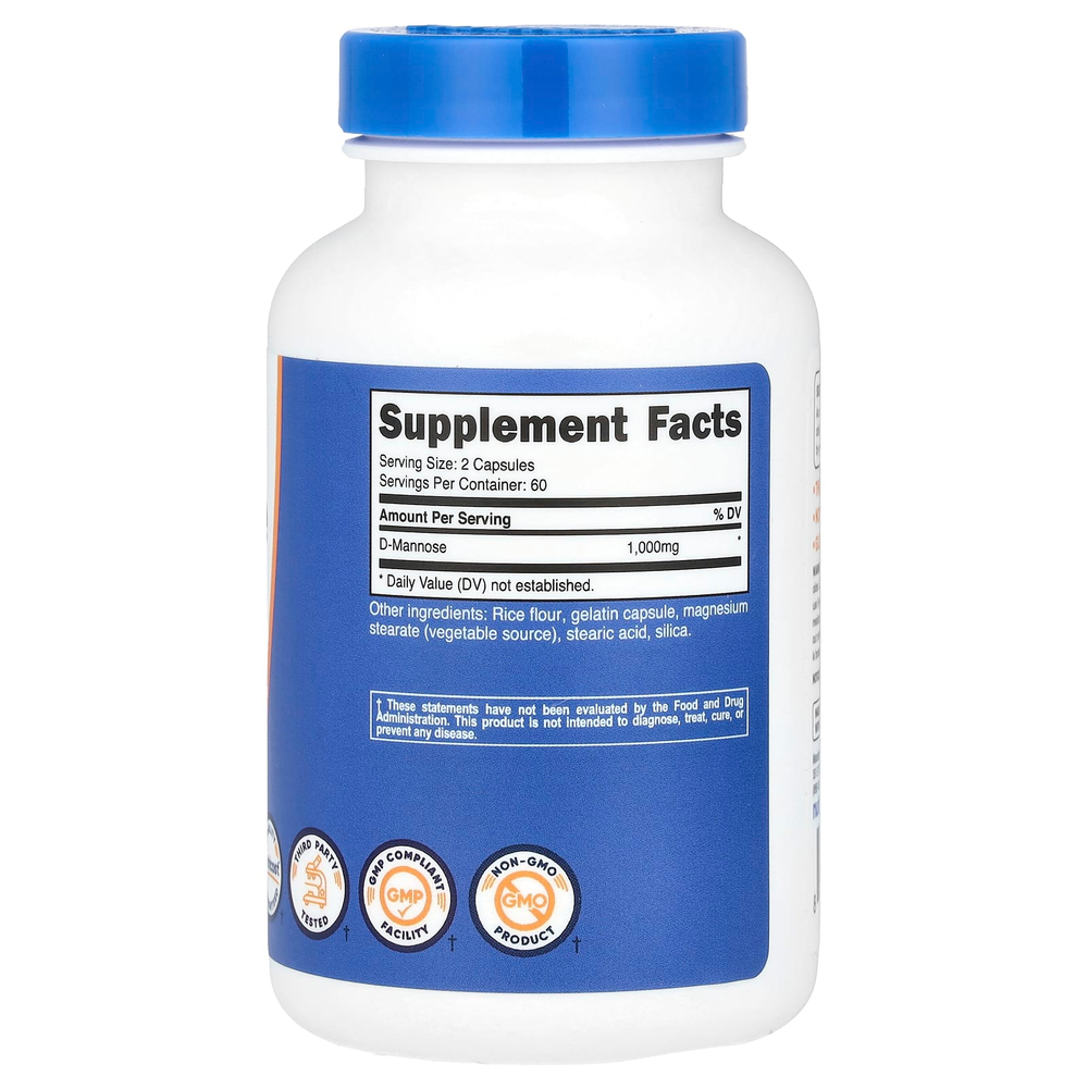 Nutricost, D-манноза, 120 капсул (500 мг в 1 капсуле)