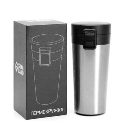 Серебристая термокружка «Мастер К.» с ситечком (380 мл.) (Цвет: серебристый)