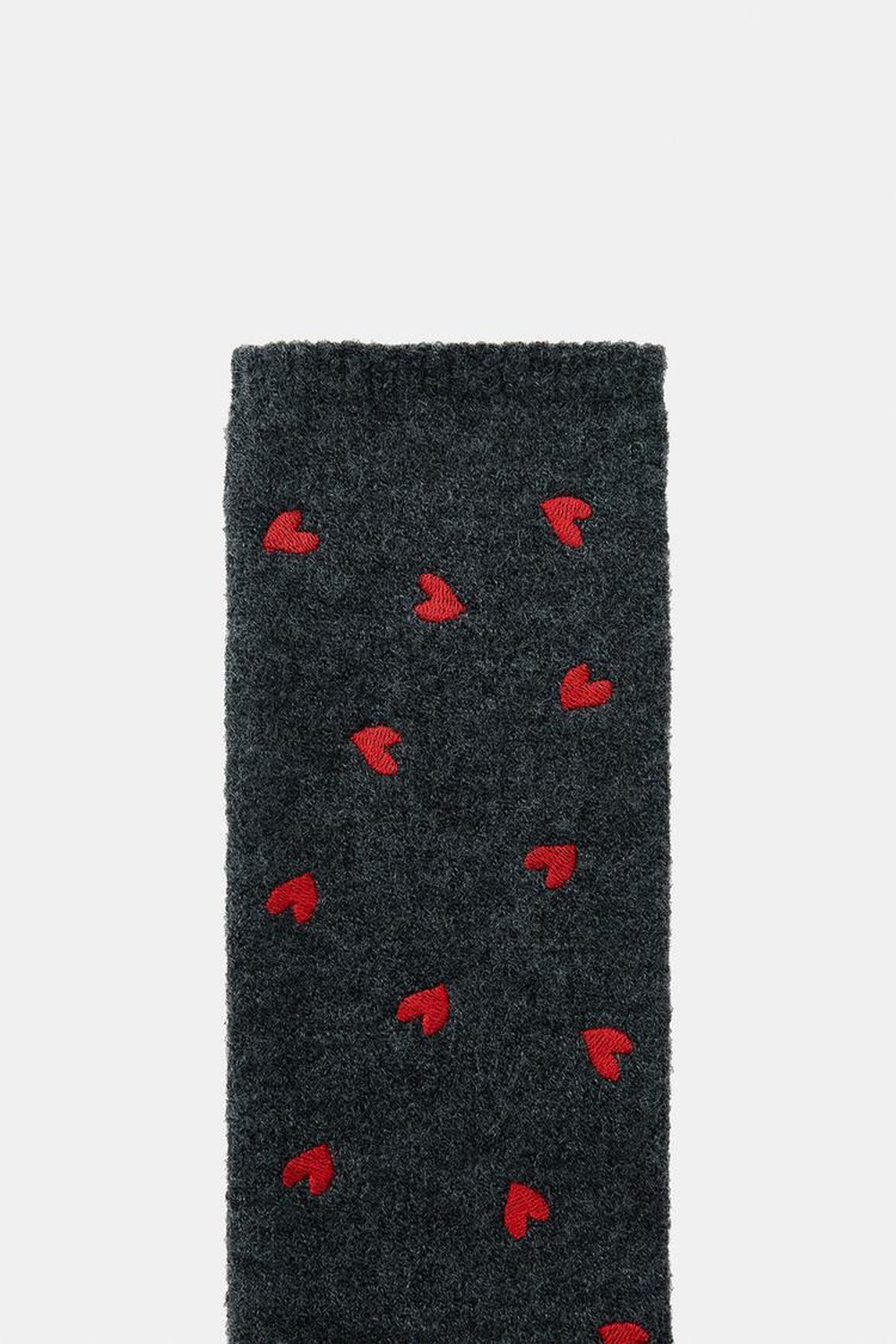 ZARA МИТЕНКИ С ВЫШИТЫМИ СЕРДЦАМИ, СЕРЫЙ