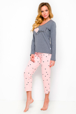 Пижама Felicja с укороченными штанами с сердечками (Размер: S) (Цвет: серый с персиковым)