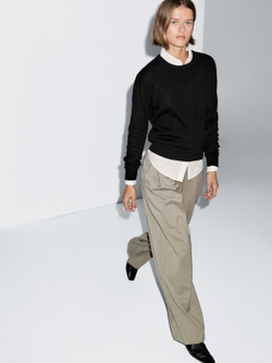 Massimo Dutti Свитер из смесовой шерсти с круглым вырезом, черный