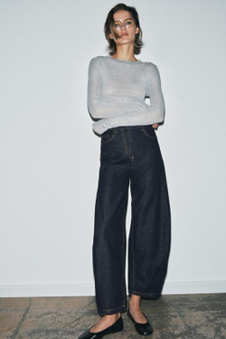 ZARA ДЖИНСЫ ZW COLLECTION ANKLE BALLOON СО СРЕДНЕЙ ПОСАДКОЙ, СИНИЙ