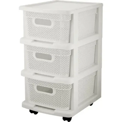 Комод Keeplex Ajur с корзинами на колесиках трехсекционный компакт 37х56,3см белое обла