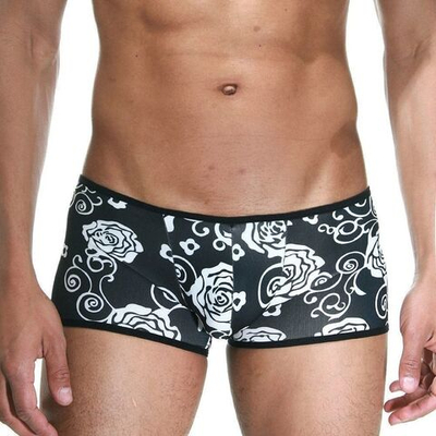 Черно-белые облегающие трусы-хипсы с цветочным принтом (Размер: S) (Цвет: черный)
