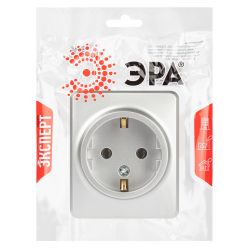 Розетка ЭРА Эксперт 11-2203-03 2P+E Schuko IP20 16A-250В ОУ алюминий | Эра Эксперт