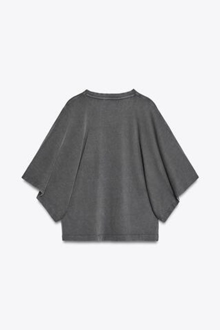ZARA ФУТБОЛКА ИЗ ТКАНИ С ЭФФЕКТОМ ПОТЕРТОСТИ С ШИРОКИМИ РУКАВАМИ, СЕРО-СИНИЙ