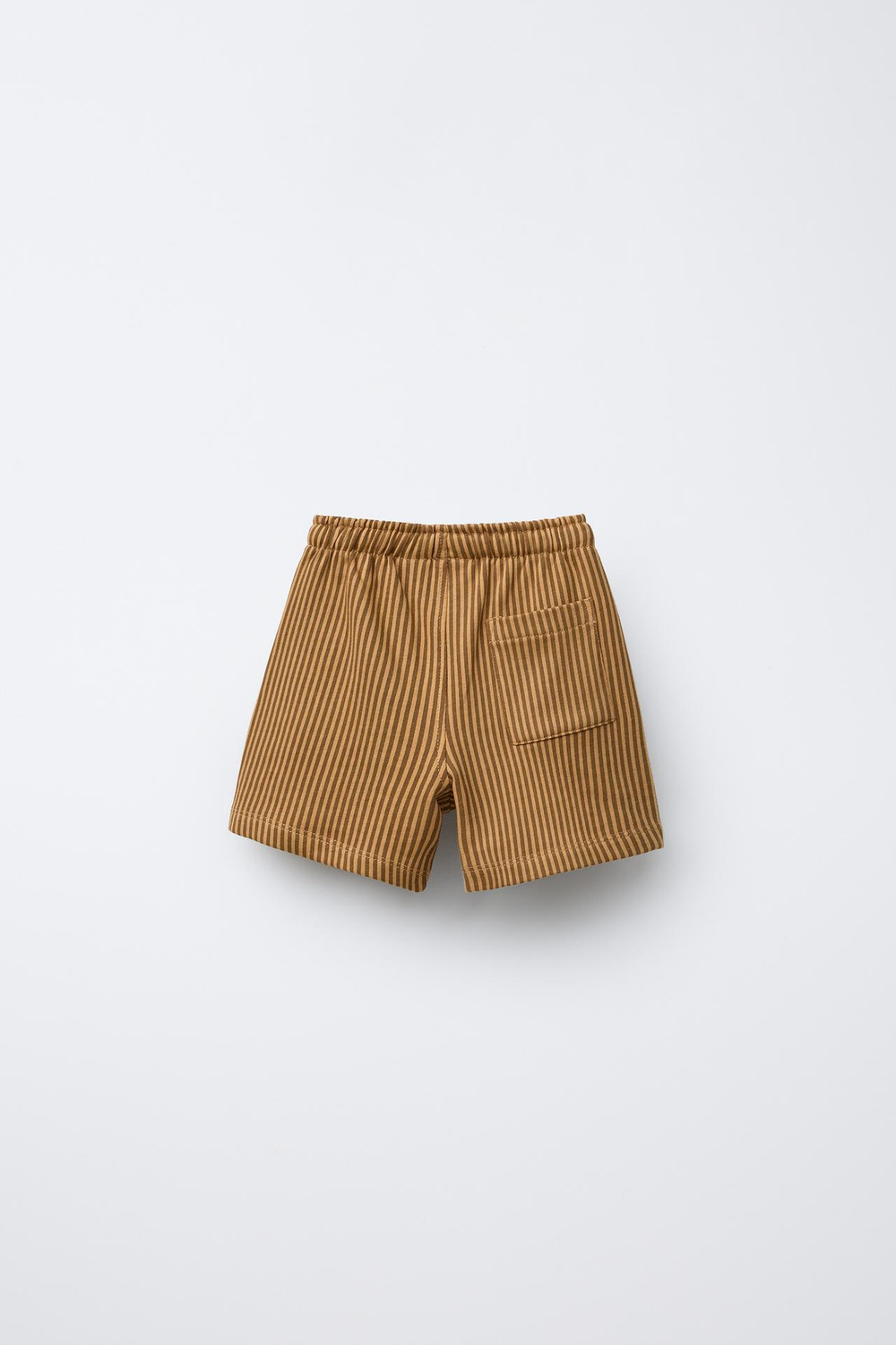 ZARA ШОРТЫ ИЗ МЯГКОЙ ТКАНИ В ПОЛОСКУ С НАШИВКОЙ, ОХРА