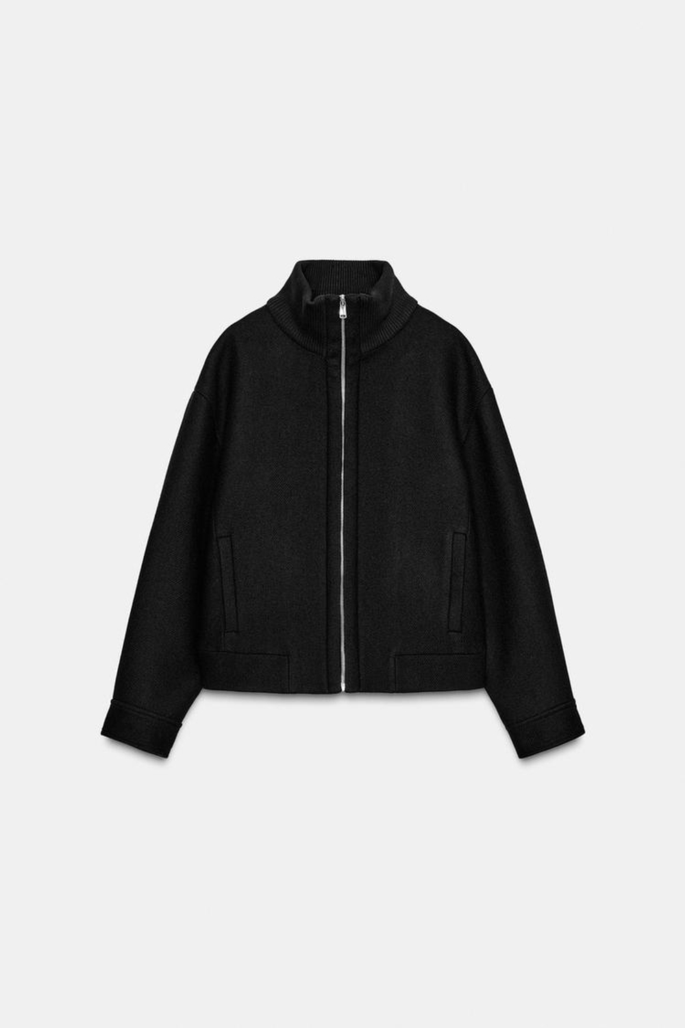 ZARA КОРОТКОЕ ПАЛЬТО ИЗ СМЕСОВОЙ ШЕРСТИ С ВОРОТНИКОМ-СТОЙКОЙ, ЧЕРНЫЙ