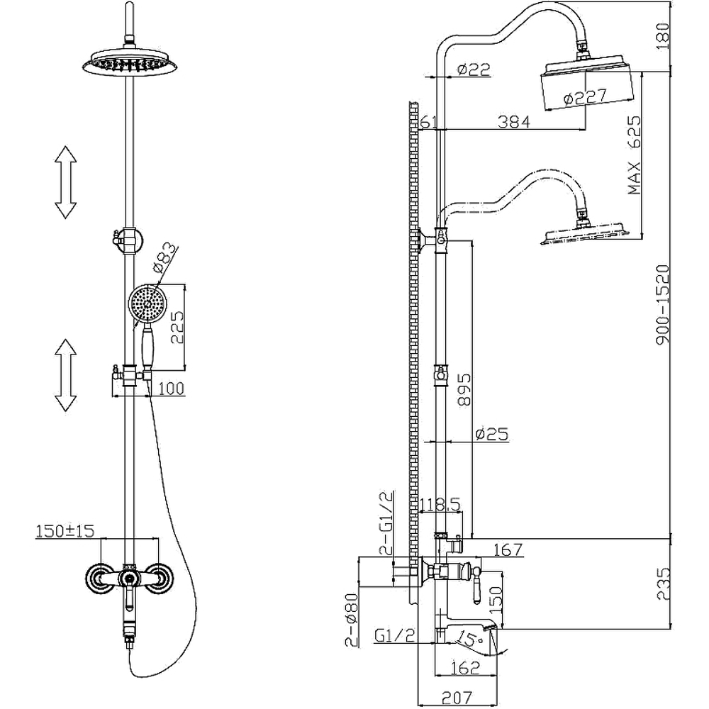 ДУШЕВАЯ СИСТЕМА ESKO ST 300 BRONZE СО СМЕСИТЕЛЕМ