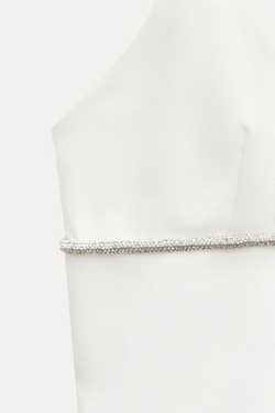 ZARA ТОП С ВЫРЕЗОМ И СТРАЗАМИ, БЕЛЫЙ