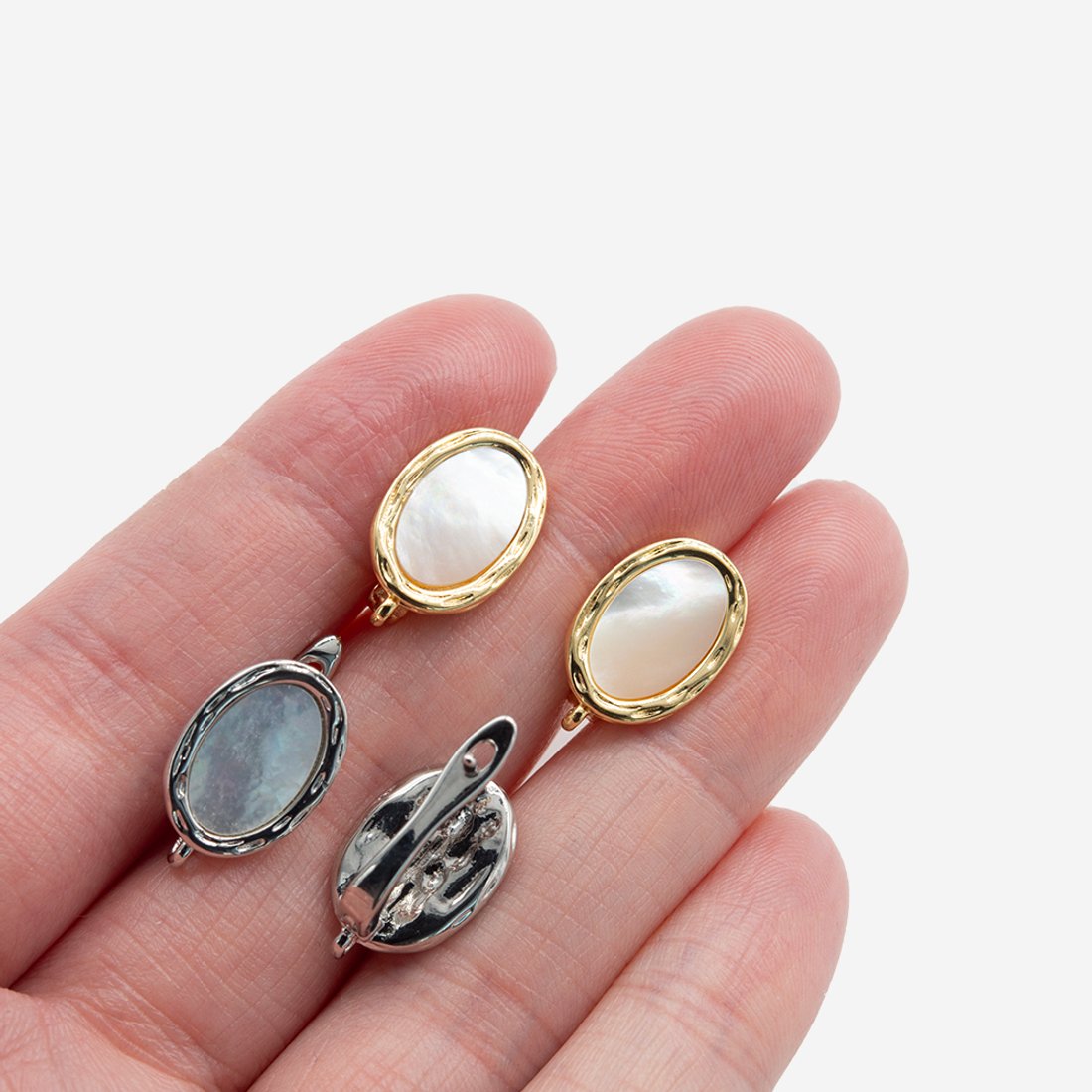 Швензы "Севилья" с натуральным перламутром 14*10мм, родирование