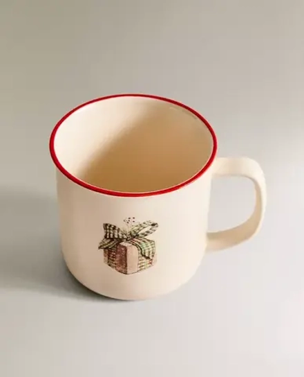 ZARA HOME ФАРФОРОВАЯ КРУЖКА С РОЖДЕСТВЕНСКИМ ДИЗАЙНОМ, БЕЛЫЙ/КРАСНЫЙ