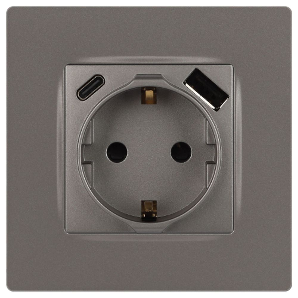 Розетка ЭРА Серия 12 12-4108-16 2P+E 16A-250В со шторками с USB type-A+C 5В-3А титан