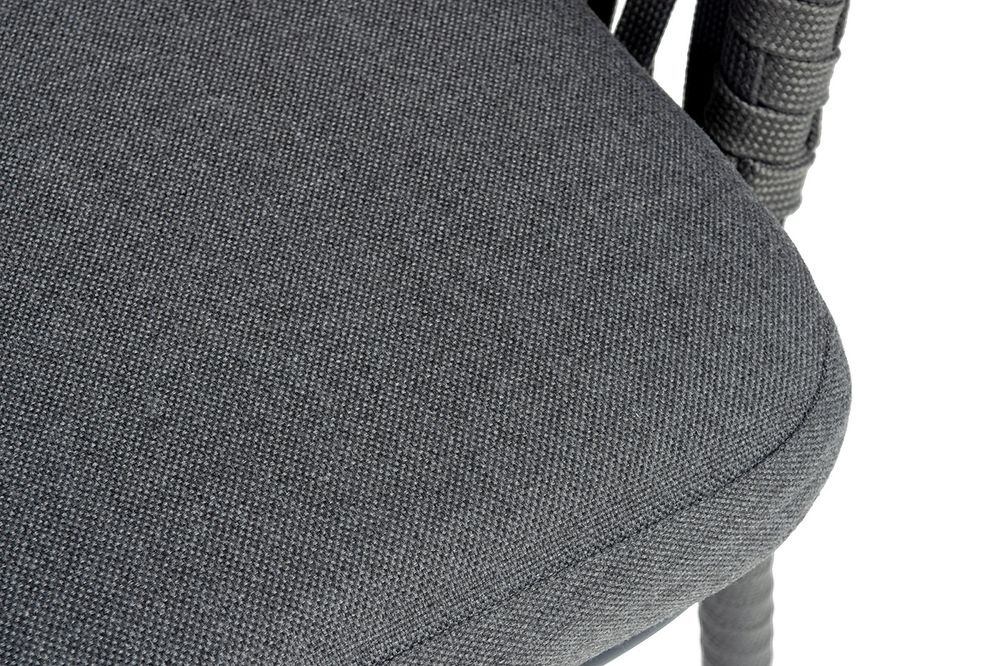 "Бордо" стул барный плетеный из роупа, каркас из стали темно-серый (RAL7024) муар, роуп серый 15мм, ткань темно-серая 027 NEW