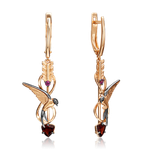 Серьги «Обгоняя время» (пожелание удачи) с английским замком из красного золота c гранатами