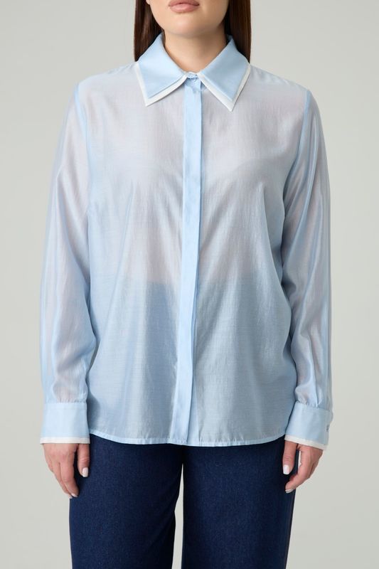 Блузка из тенселя с двойными деталями, голубой