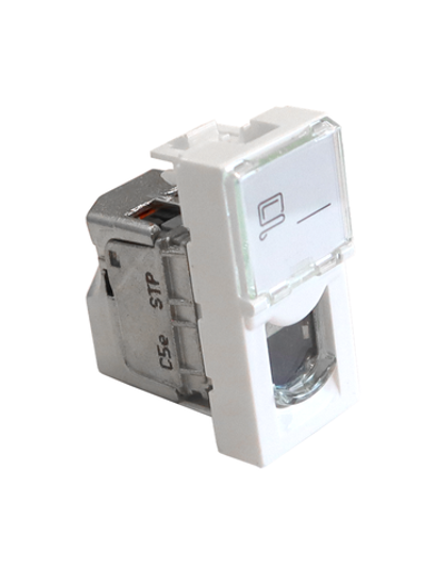 Вставка Mosaic 22.5x45, RJ-45 STP, кат.5e, со шторкой и увеличенным окном маркировки, белая