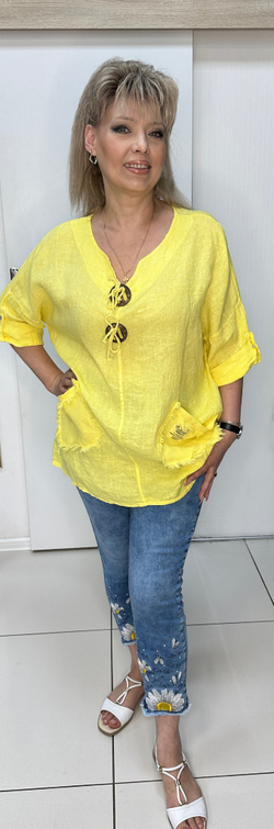 Льняная туника с 2-мя большими пуговками и кармашками